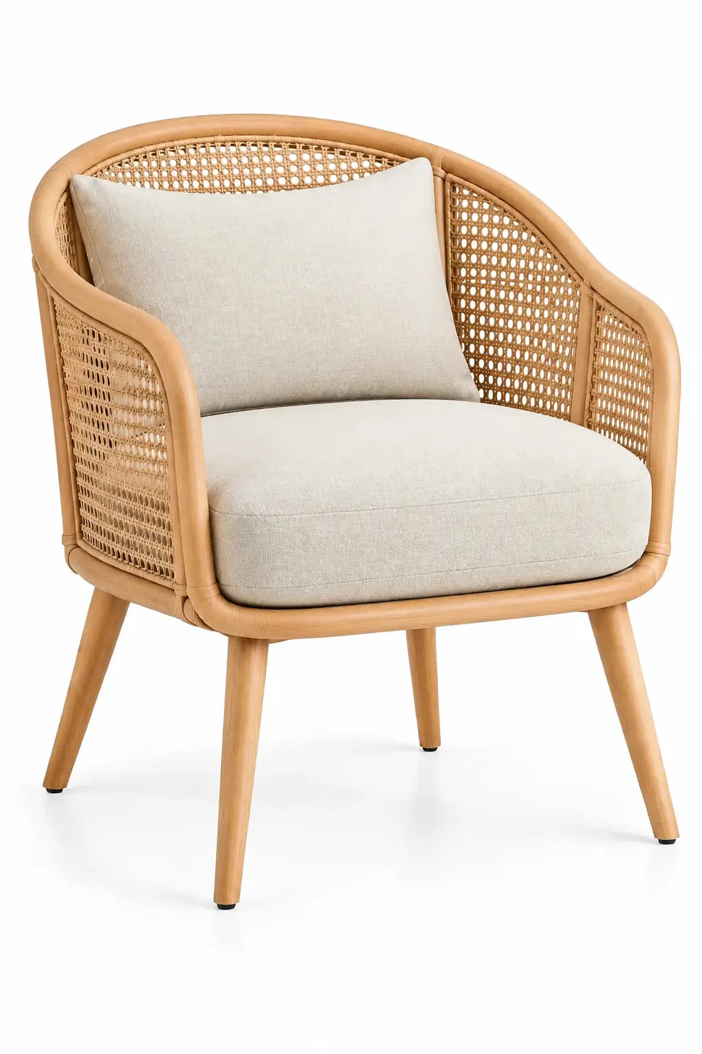 Sillón con estructura abierta con detalles de entramado, beige y marrón