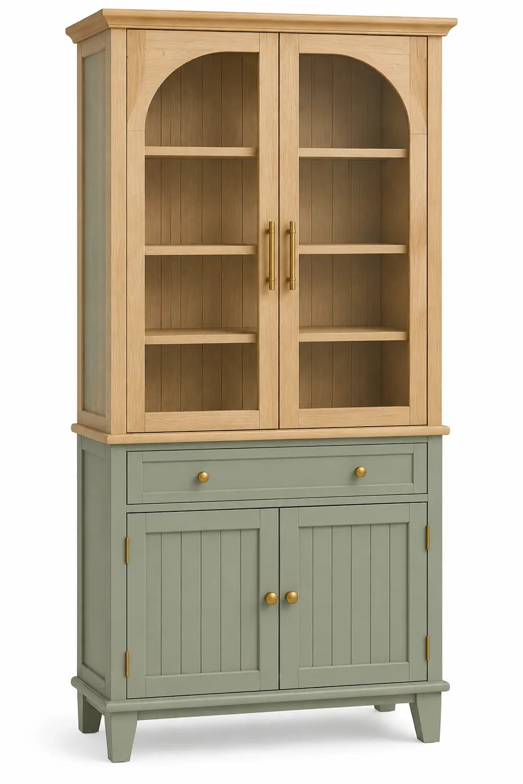 Vitrina de almacenamiento con formas arqueadas, verde y marrón