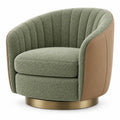 Sillón tapizado de líneas curvas con acolchado acanalado, verde, marrón y dorado