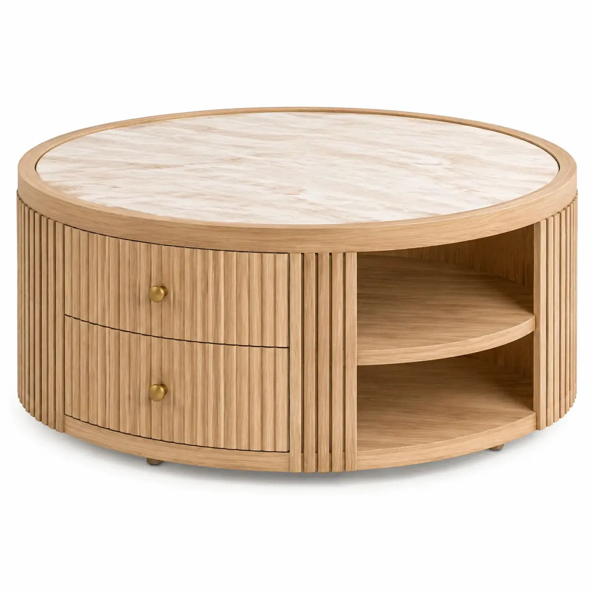 Mesa de centro de contorno redondeado, beige y marrón