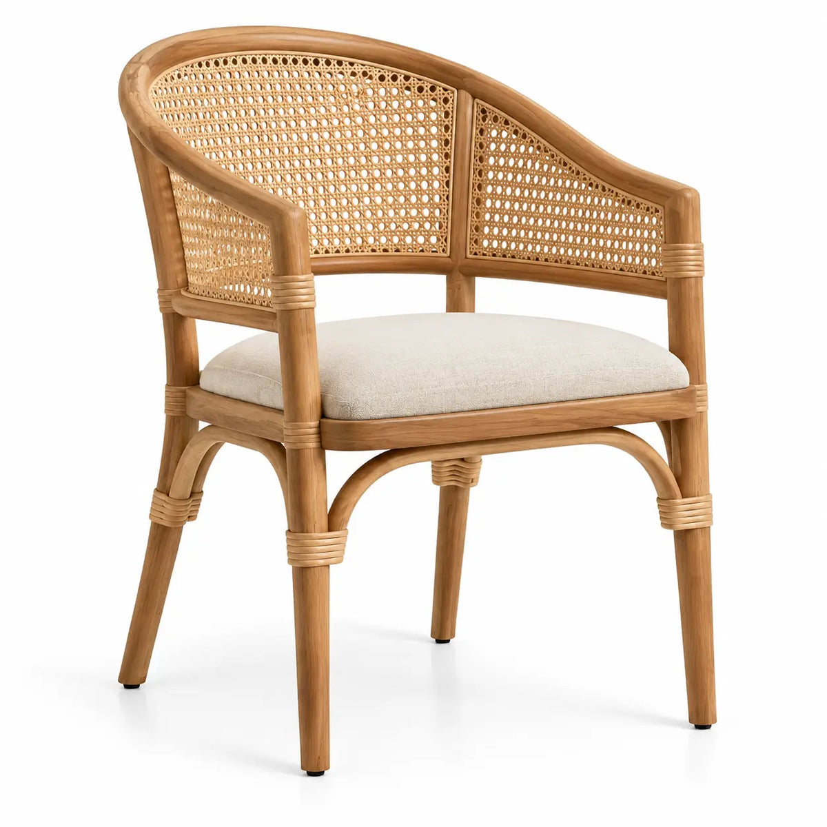 Silla con respaldo con detalles de entramado, beige y marrón