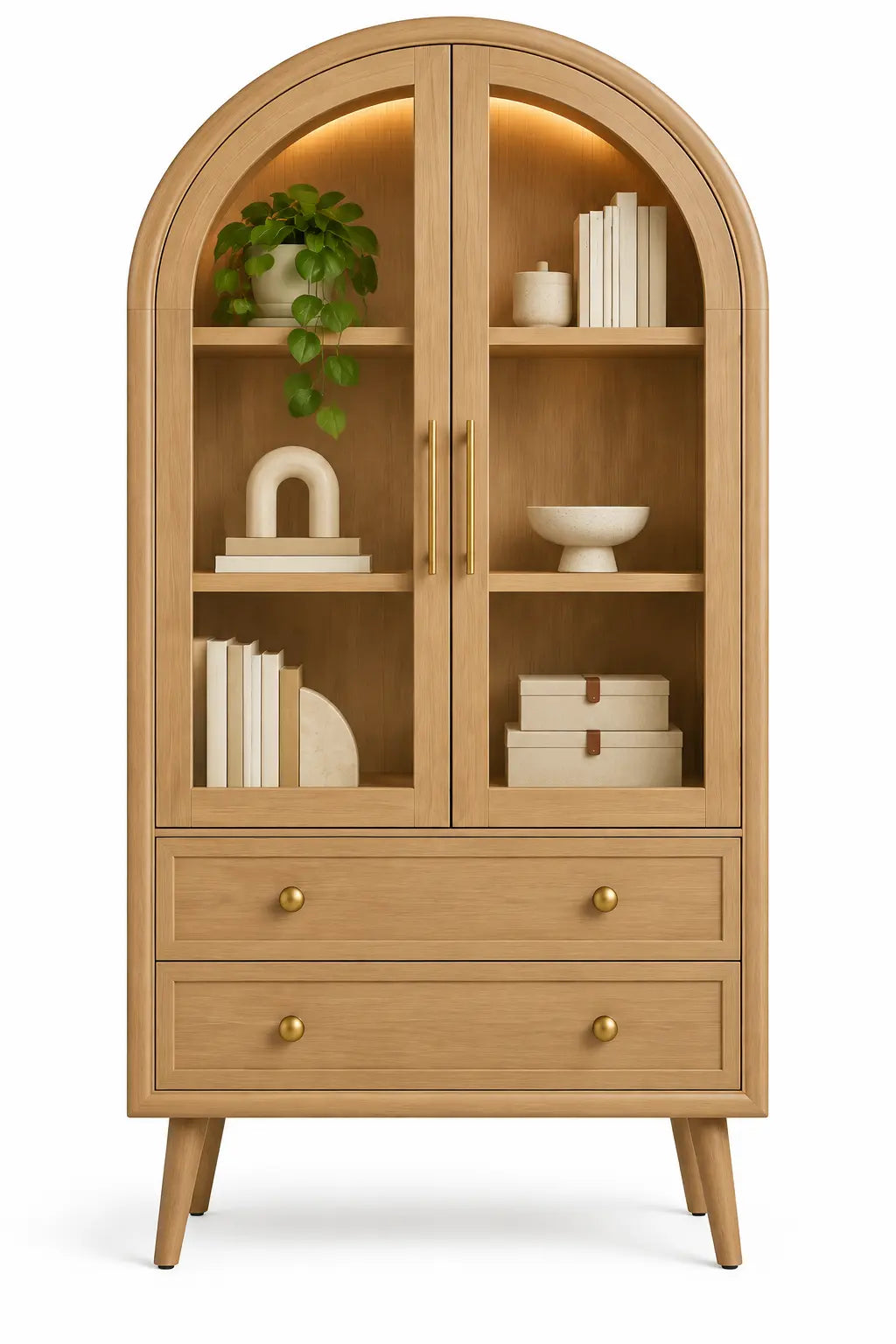 Vitrina de almacenamiento con formas arqueadas, marrón