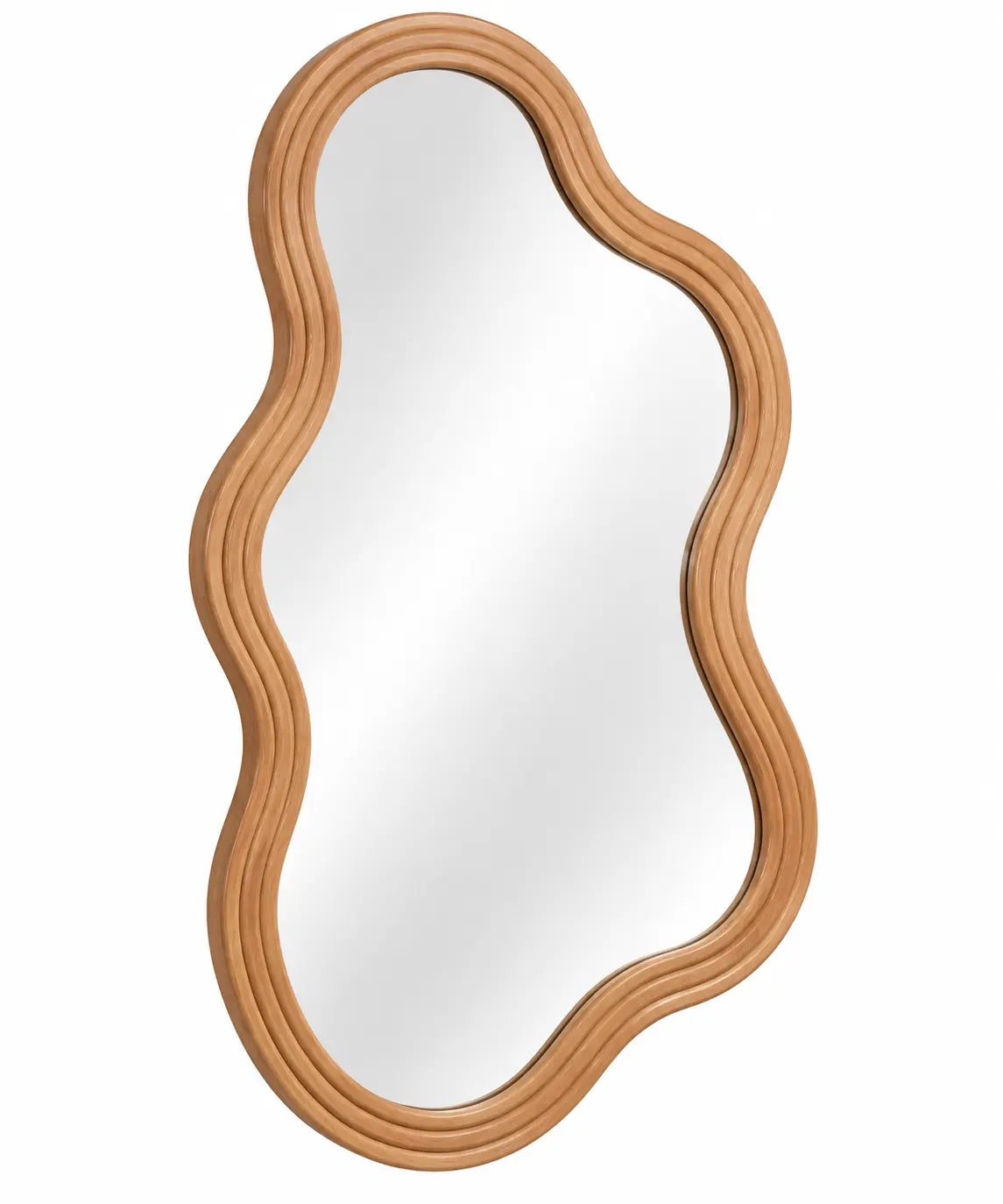 Espejo decorativo con marco de contorno redondeado, marrón y plateado